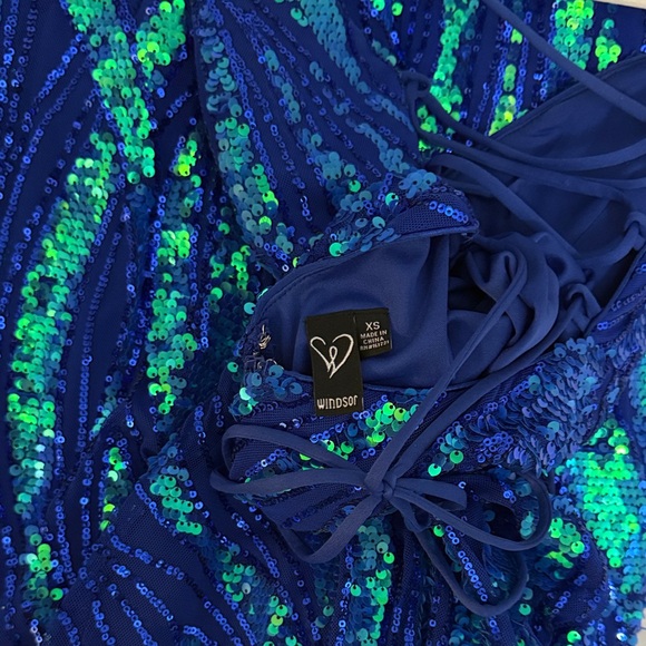 Windsor Blue and Green Sequin Prom Dress - Picture 5 of 8